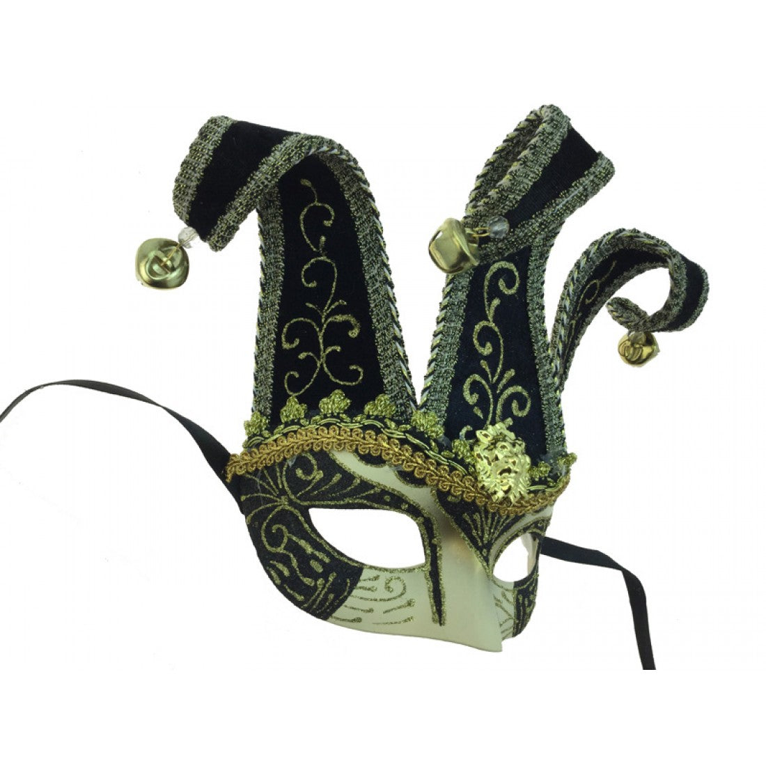 Black/Gold Jester Masquerade Mask | A Chorus Line