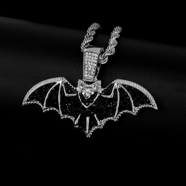 Silver Black Stone Bat Necklace
