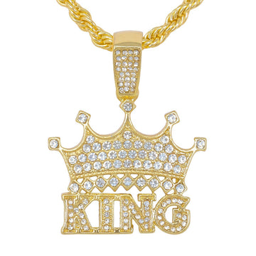 Gold Stone KING Crown Pendant