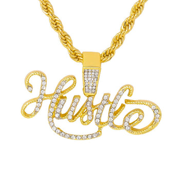 Script HUSTLE Rhinestone Necklace