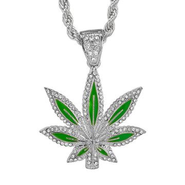 Iced Deluxe Stone MJ Leaf Necklace