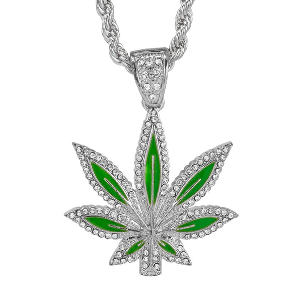 Iced Deluxe Stone MJ Leaf Necklace