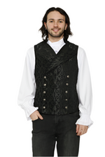 Mens Brocade Double Breasted Vest (Black)
