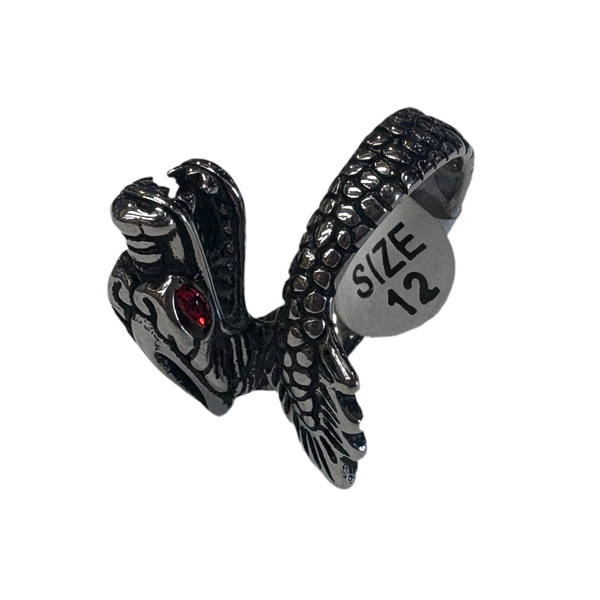 Dragon Wrap Red Stone Silver Ring