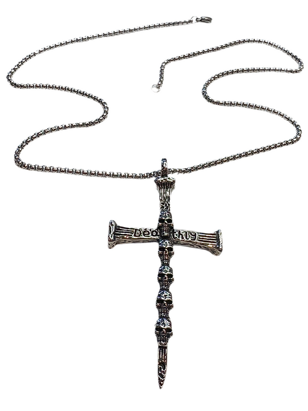 Stainless Steel Death Skull Cross Necklace