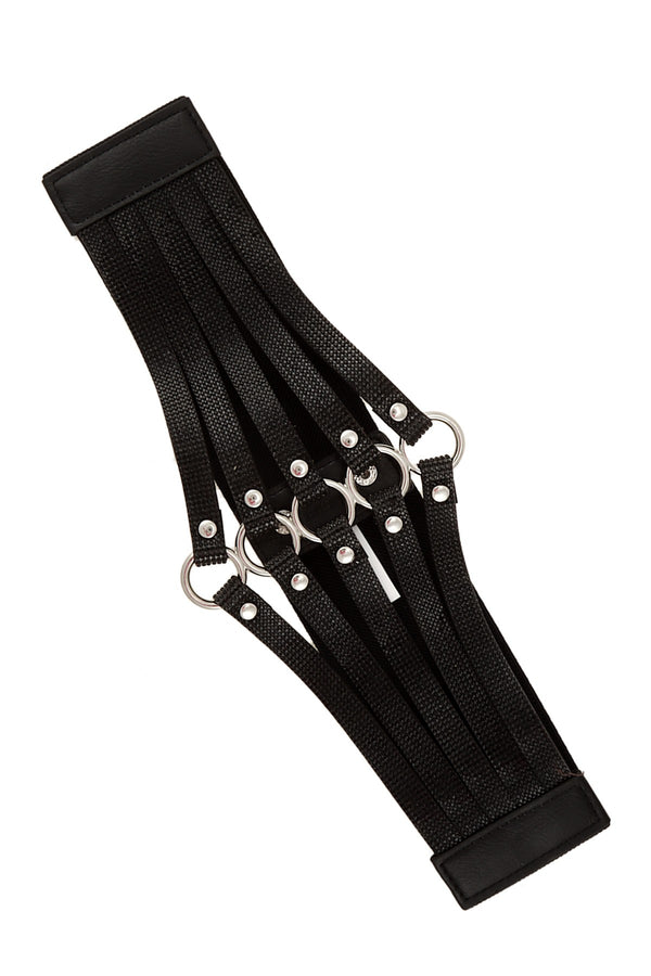 Black Glitter Stoned Strappy Waist Cincher