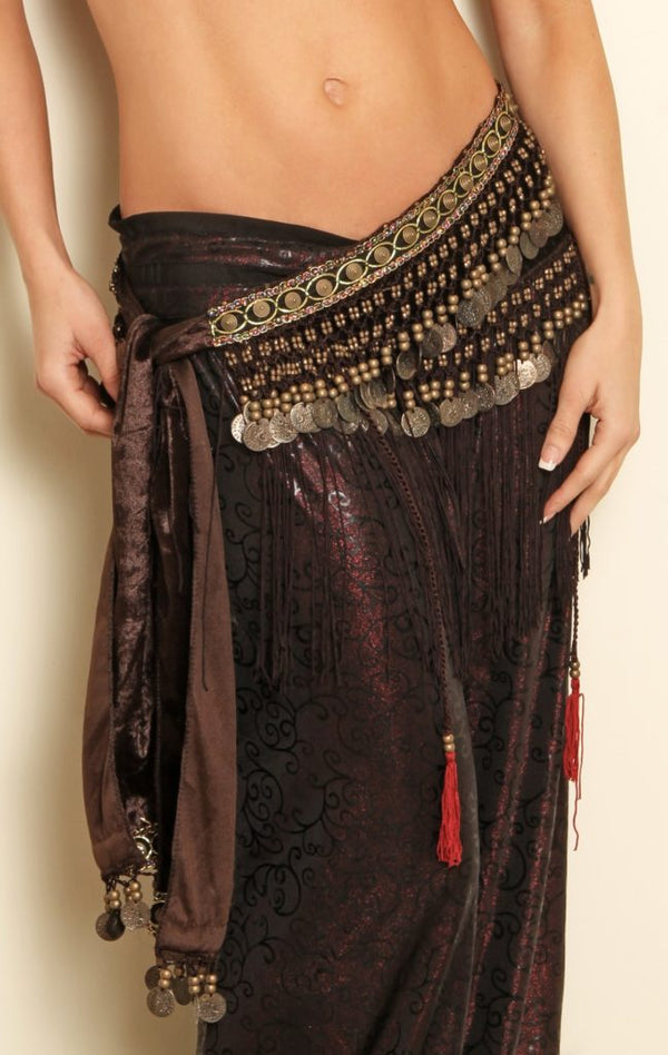 Tribal Fringe Velvet Coin Scarf