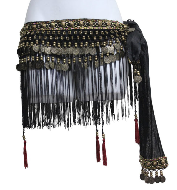 Tribal Fringe Velvet Coin Scarf