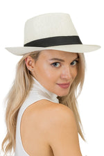 Ivory Wide Brim Panama Style Fedora Hat