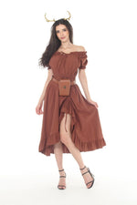 Cotton Chemise Ruche Dress (Coffee)