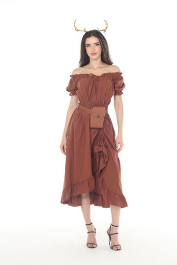 Cotton Chemise Ruche Dress (Coffee)