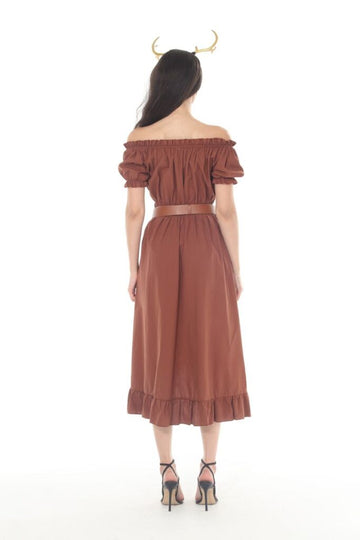 Cotton Chemise Ruche Dress (Coffee)