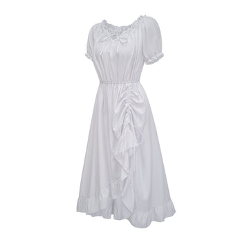 Cotton Chemise Ruche Dress (White)