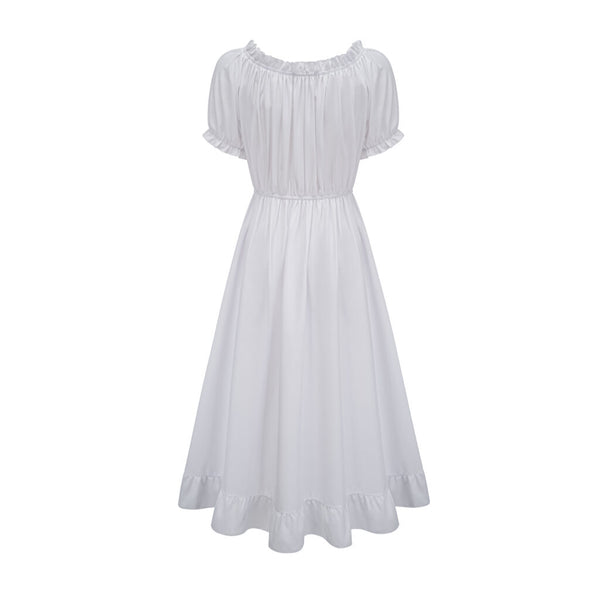 Cotton Chemise Ruche Dress (White)