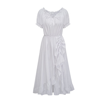 Cotton Chemise Ruche Dress (White)