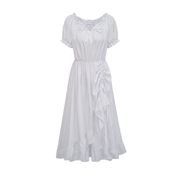 Cotton Chemise Ruche Dress (White)