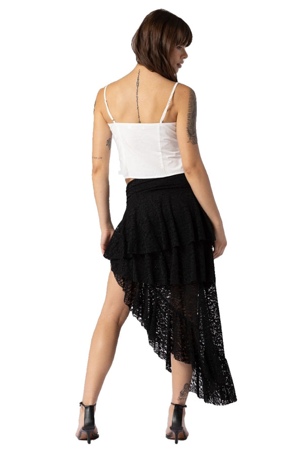 Asymmetric Lace Ruffled Skirt
