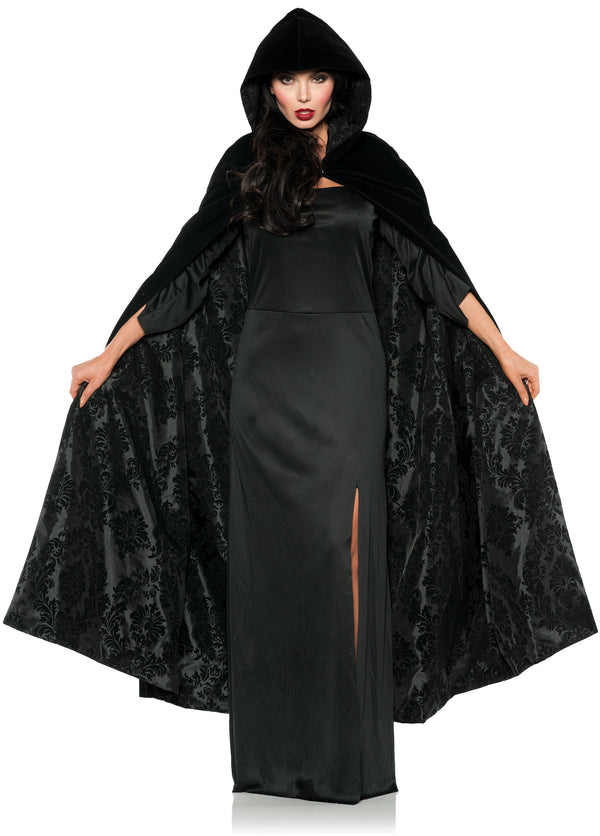 Deluxe-Umhang aus beflocktem Samt und Satin (Schwarz)