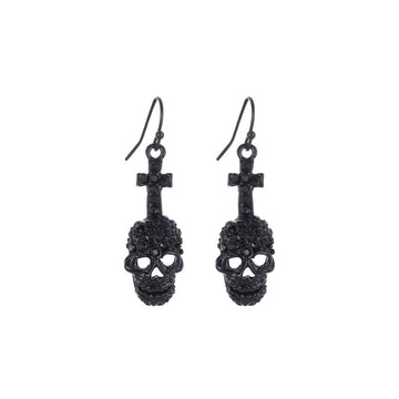 Gothic Stone Cross Skull Earrings