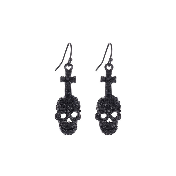 Gothic Stone Cross Skull Earrings