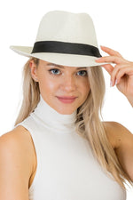 Ivory Wide Brim Panama Style Fedora Hat