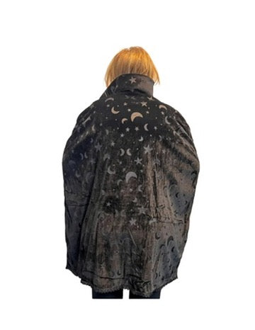 Short Velvet Embossed Moon Star Cape