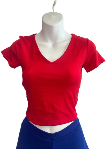 Short Sleeve V-Neck Crop Top