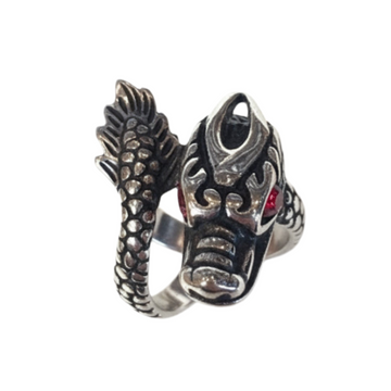 Dragon Wrap Red Stone Silver Ring