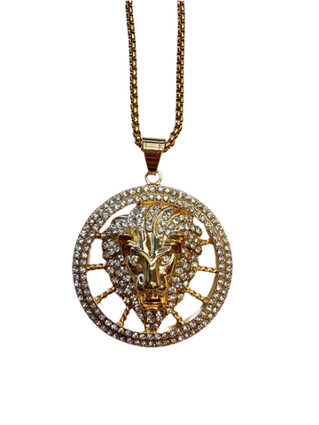 Iced Out Framed Lion Head Necklace