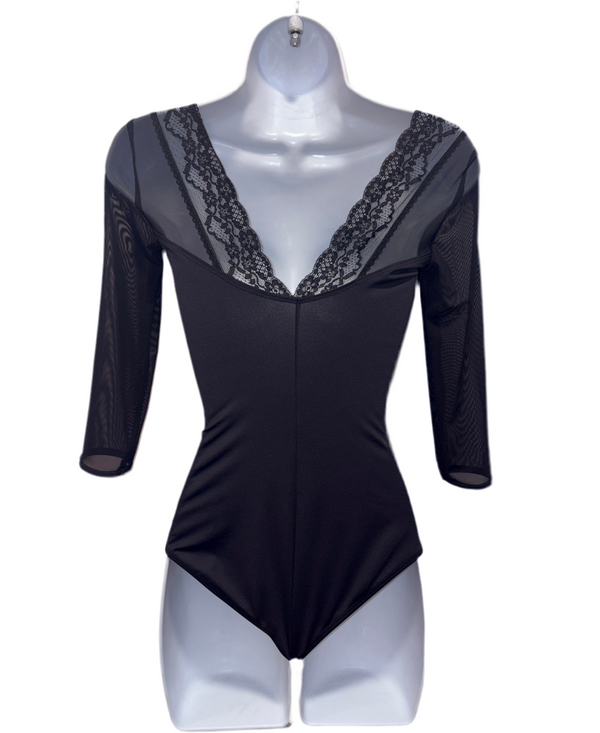 Jules Lace 3/4 Sleeve Leotard by Lulli LUB699 (Black)