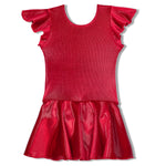 Red Holiday Sparkle Flutter Sleeve Velvet Dance Dress