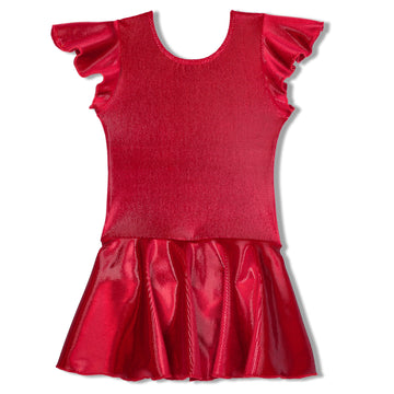 Red Holiday Sparkle Flutter Sleeve Velvet Dance Dress