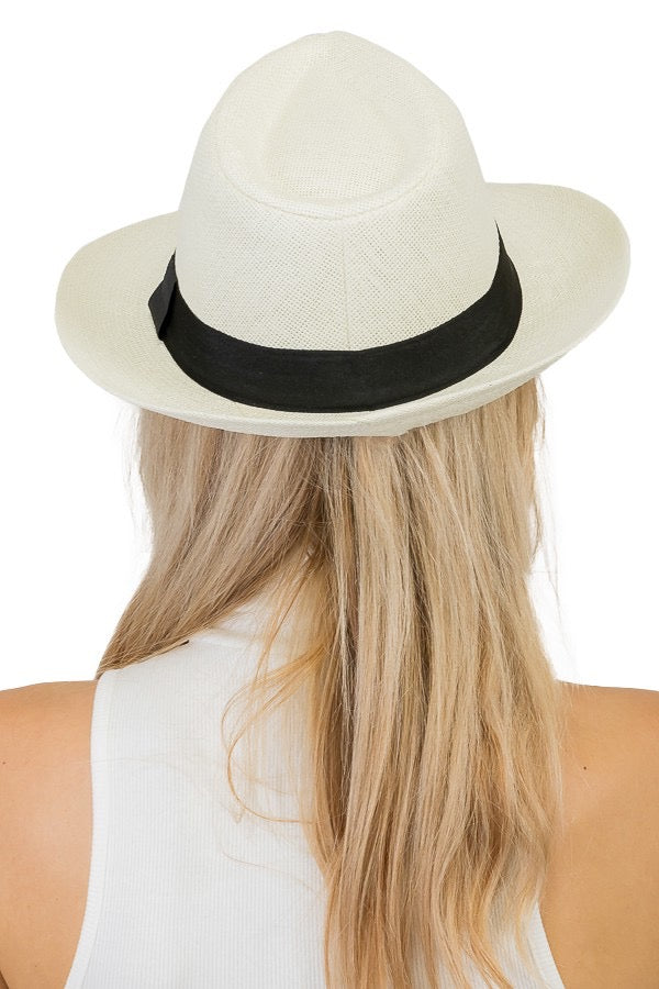 Ivory Wide Brim Panama Style Fedora Hat