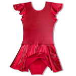 Red Holiday Sparkle Flutter Sleeve Velvet Dance Dress