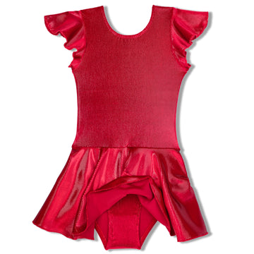 Red Holiday Sparkle Flutter Sleeve Velvet Dance Dress