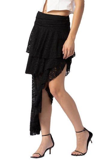 Asymmetric Lace Ruffled Skirt