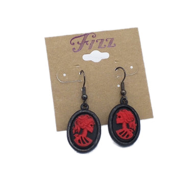 Red Bone Lolita Cameo Earrings