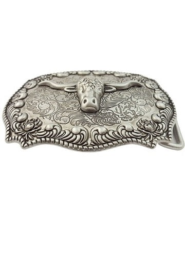 Antiqued Nickel Longhorn Belt Buckle