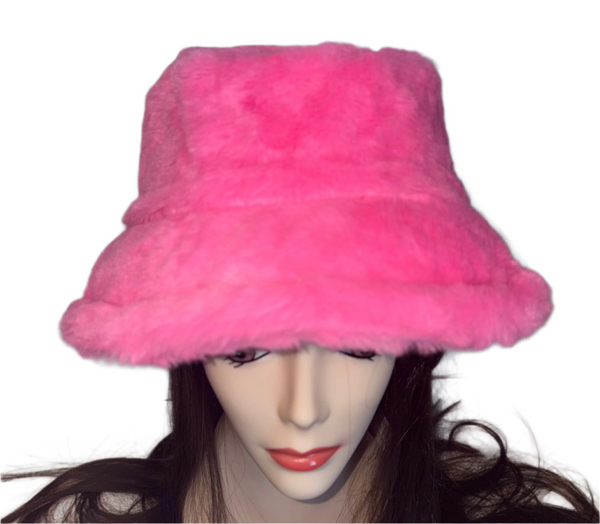 Neon Pink Fuzzy Bucket Hat