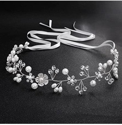 Rhinestone Pearl Wrap Flower Headpiece