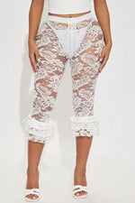 Stretch Sheer Lace Ruffled Capri