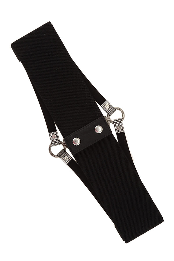 Black Glitter Stoned Strappy Waist Cincher