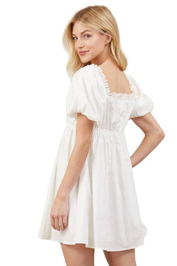 Vestido abullonado de manga larga (blanco)