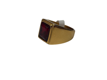 Garnet Rectangular Stone Gold Ring (Men)