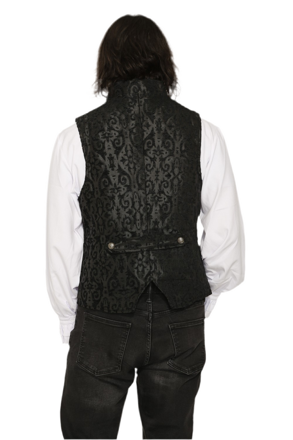 Mens Brocade Double Breasted Vest (Black)