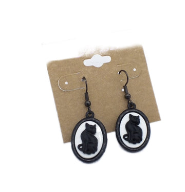 Black Cat Cameo Earrings