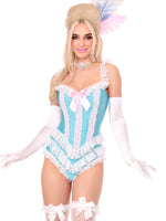Boned Ruffle Bodysuit (Blue/White)