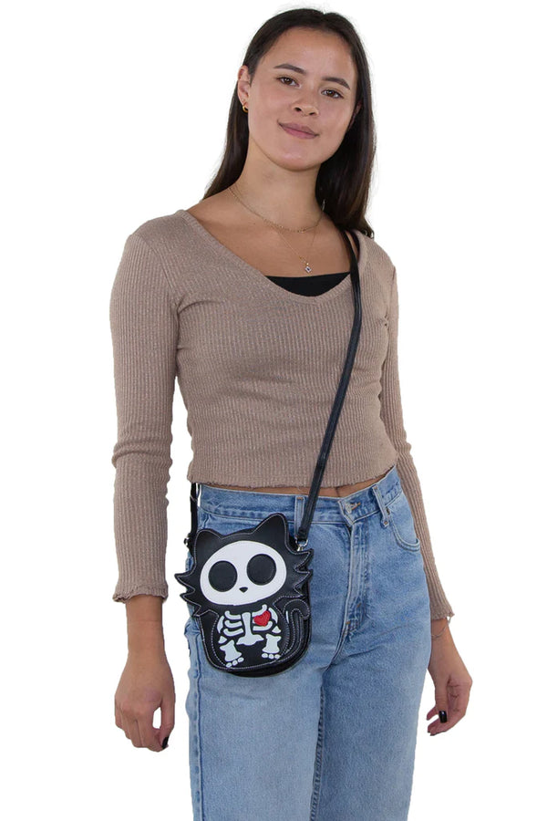 Glow In The Dark Sugar Skull Cat Crossbody Bag