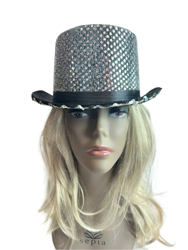 Sombrero de copa de lentejuelas negro