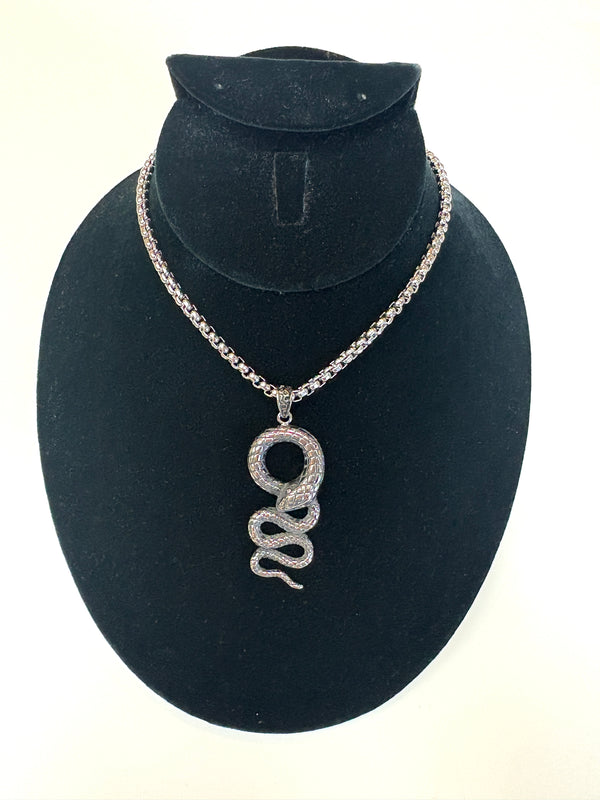 Stainless Steel Swirl Serpent Necklace
